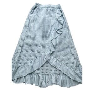Valentina Naldi Skirt Womens Small Blue Ruffle Eyelet Midi Italy Cotton Boho